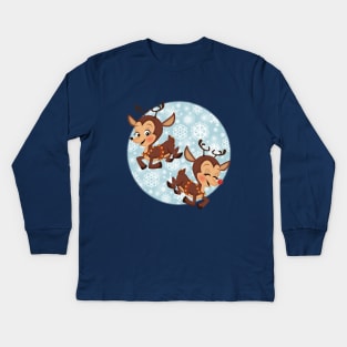 reindeer playing Kids Long Sleeve T-Shirt